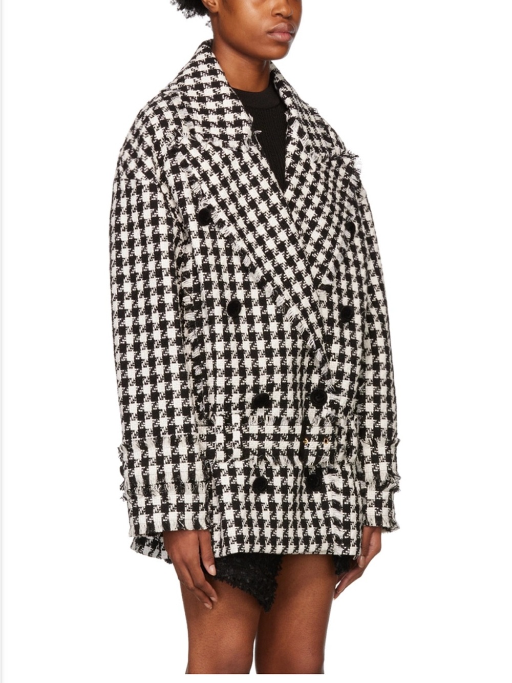 Balmain Black and White Houndstooth Double-Breasted Blazer Jacket